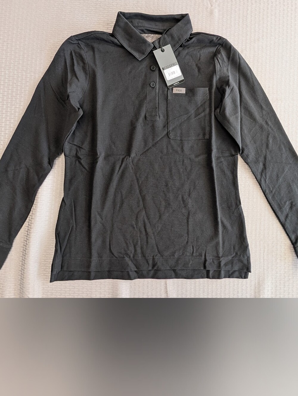 FIGS PRO Technical Pique Scrub Polo Shirt Womens XS Black Long Sleeve  W22WW1008
